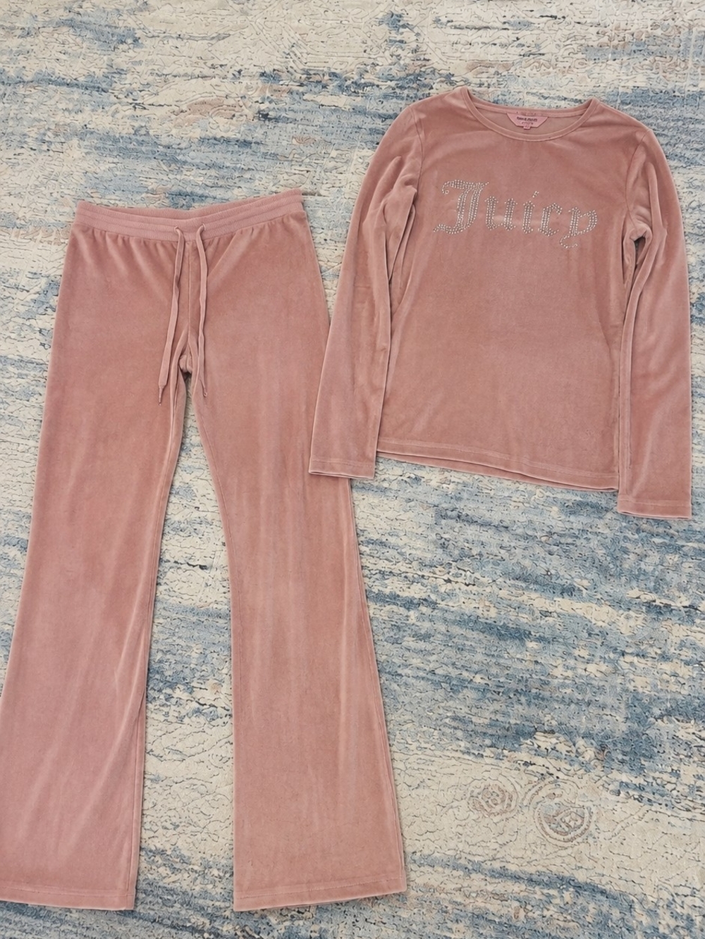 Juicy Couture Pink Velour Rhinestone Y2K Lounge Pajama Set Size M
